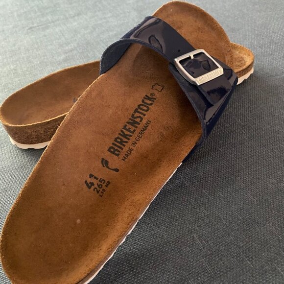 Birkenstock Madrid Birko Flor Narrow Blue Patent Leather Sandal Size 41 L10 M8 - Picture 5 of 8